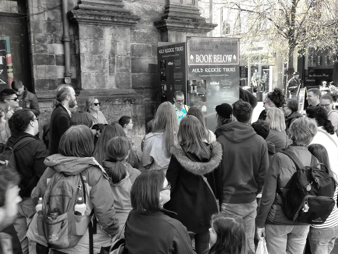 The Edinburgh Harry Potter walking tour stops outside the Tron on the Royal Mile